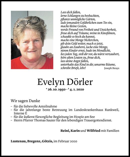 Todesanzeige von Evelyn Dörler von Vorarlberger Nachrichten
