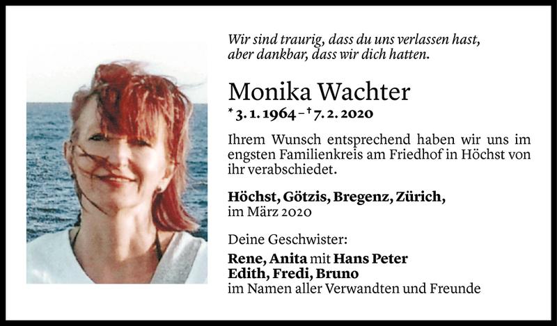  Todesanzeige für Monika Wachter vom 03.03.2020 aus Vorarlberger Nachrichten
