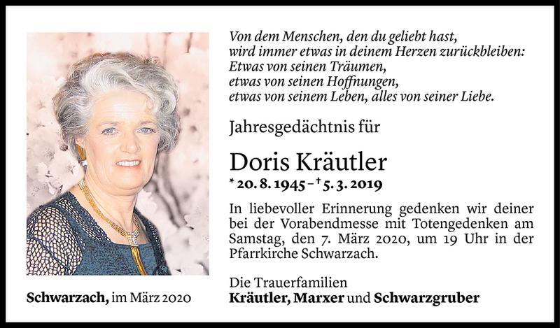  Todesanzeige für Doris Kräutler vom 04.03.2020 aus Vorarlberger Nachrichten