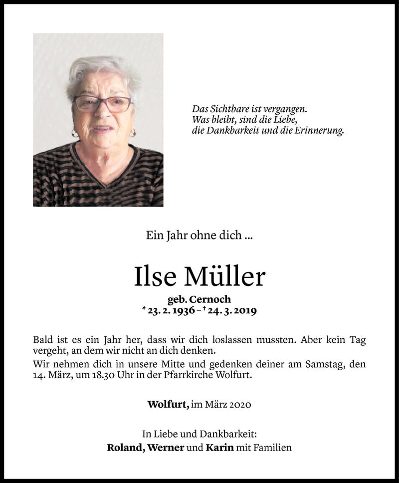  Todesanzeige für Ilse Müller vom 11.03.2020 aus Vorarlberger Nachrichten