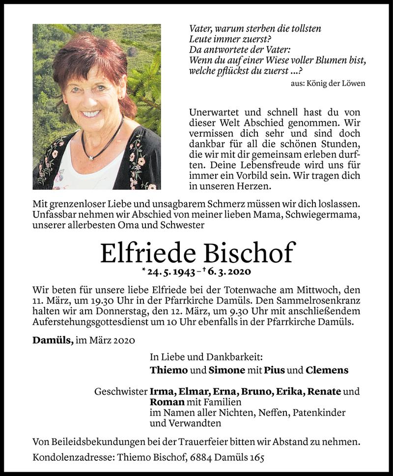  Todesanzeige für Elfriede Bischof vom 09.03.2020 aus Vorarlberger Nachrichten