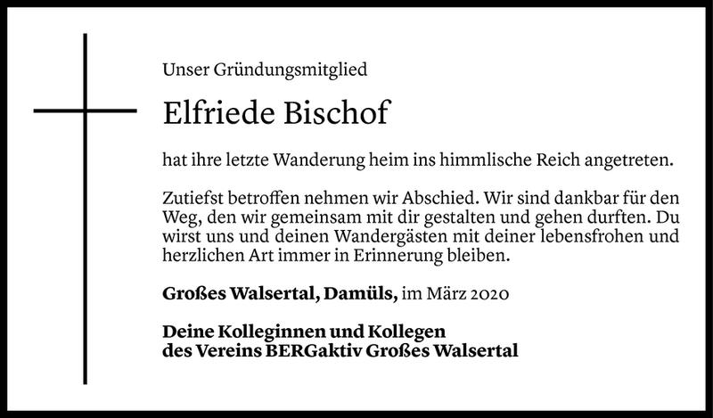  Todesanzeige für Elfriede Bischof vom 10.03.2020 aus Vorarlberger Nachrichten