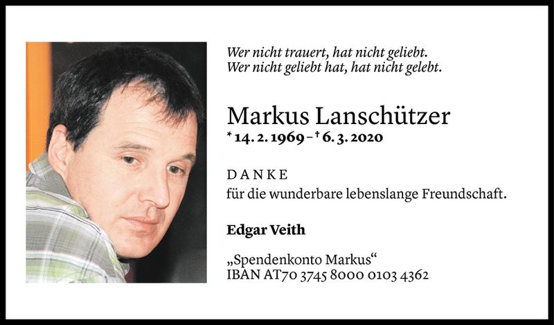  Todesanzeige für Markus Lanschützer vom 12.03.2020 aus Vorarlberger Nachrichten