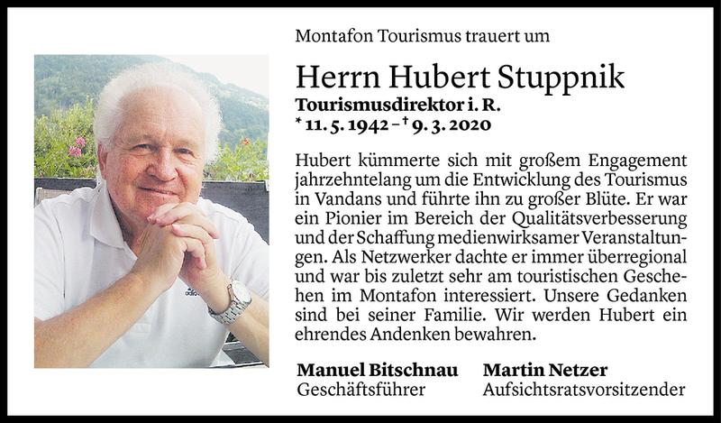  Todesanzeige für Hubert Stuppnik vom 12.03.2020 aus Vorarlberger Nachrichten