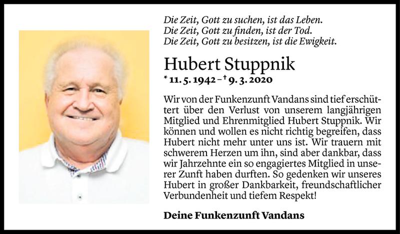  Todesanzeige für Hubert Stuppnik vom 12.03.2020 aus Vorarlberger Nachrichten