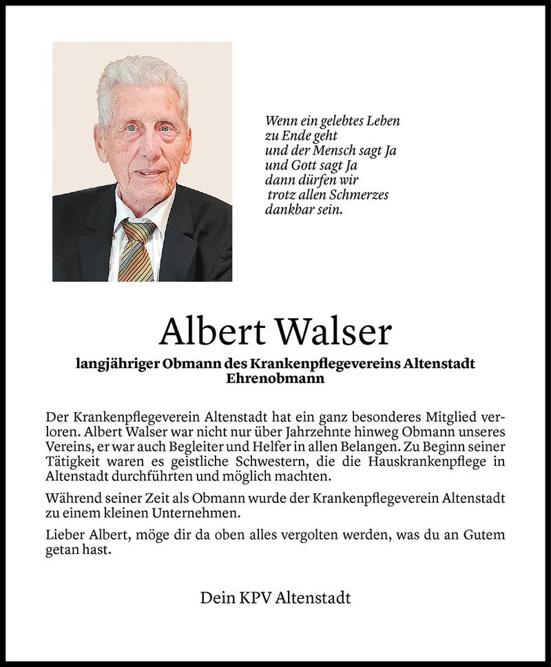  Todesanzeige für Albert Walser vom 18.03.2020 aus Vorarlberger Nachrichten