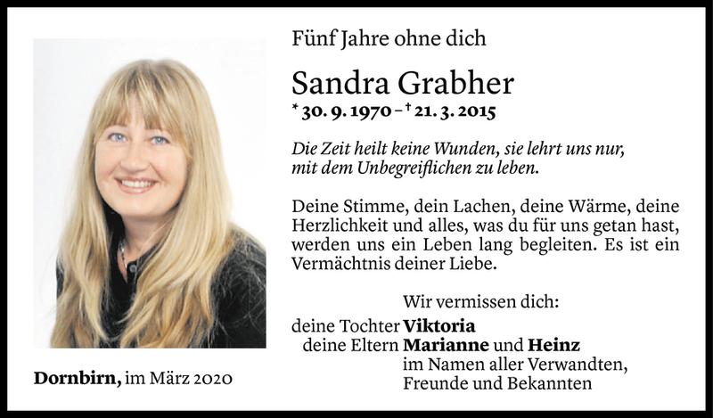  Todesanzeige für Sandra Grabher vom 21.03.2020 aus Vorarlberger Nachrichten