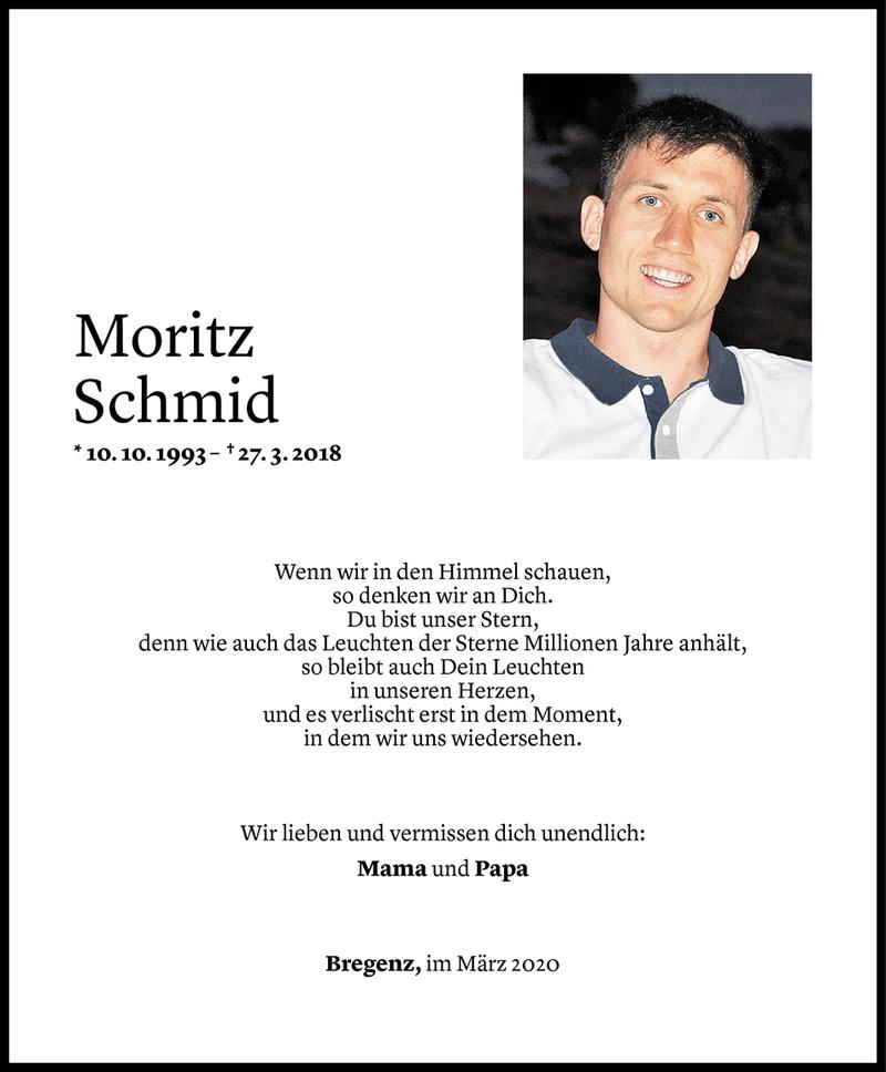  Todesanzeige für Moritz Schmid vom 27.03.2020 aus Vorarlberger Nachrichten