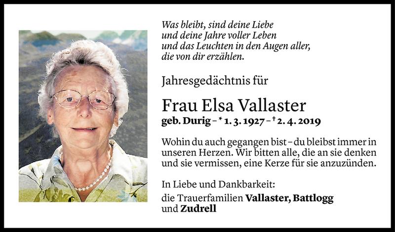  Todesanzeige für Elsa Vallaster vom 02.04.2020 aus Vorarlberger Nachrichten