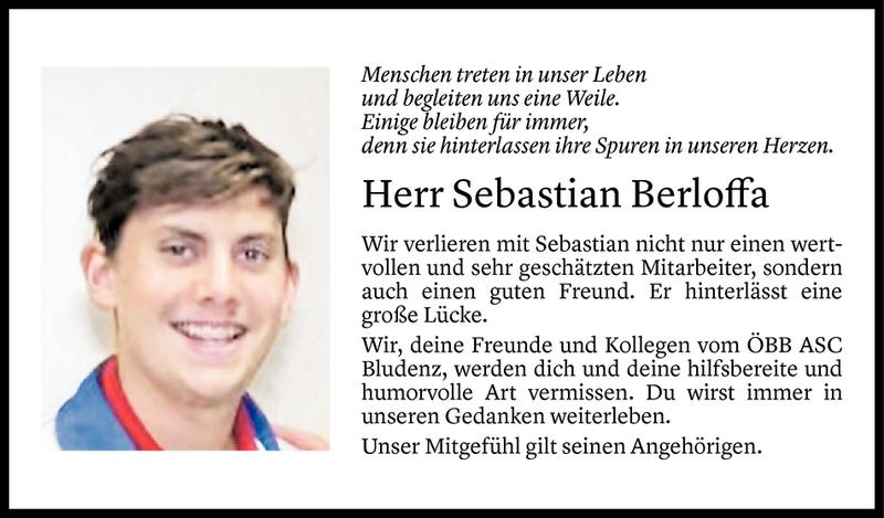  Todesanzeige für Sebastian Berloffa vom 31.03.2020 aus Vorarlberger Nachrichten