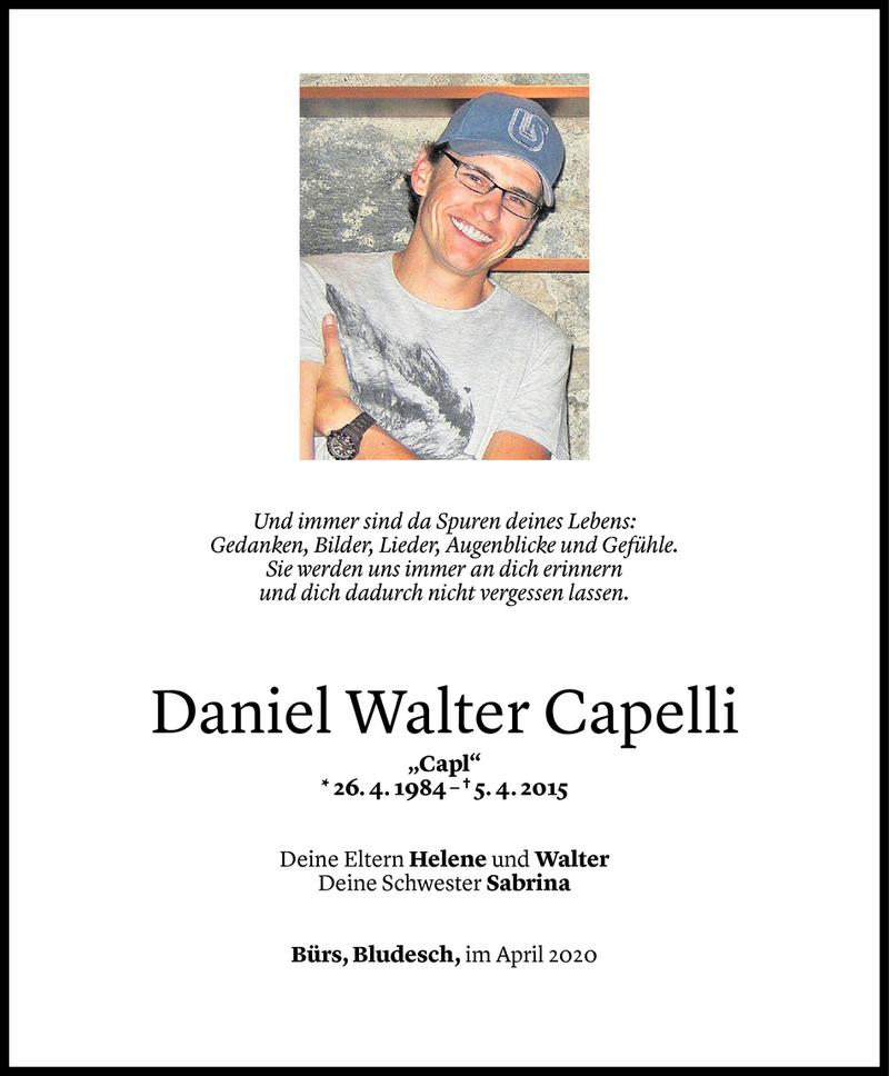  Todesanzeige für Daniel Walter Capelli vom 03.04.2020 aus Vorarlberger Nachrichten