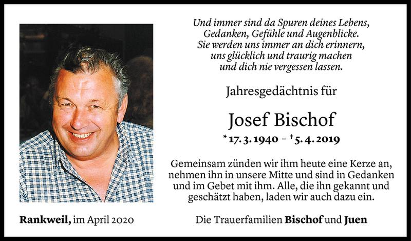  Todesanzeige für Josef Bischof vom 04.04.2020 aus Vorarlberger Nachrichten