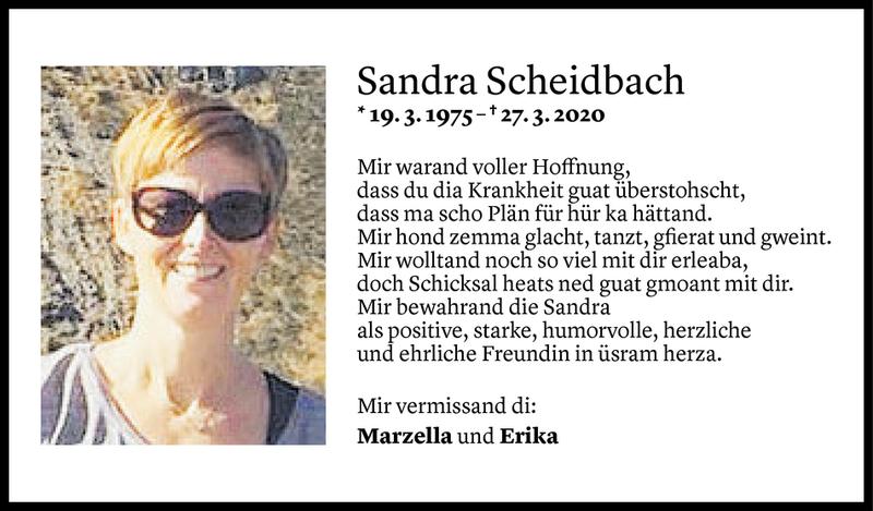  Todesanzeige für Sandra Scheidbach vom 08.04.2020 aus Vorarlberger Nachrichten