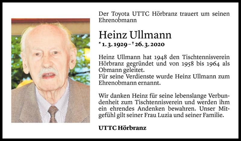  Todesanzeige für Heinz Ullmann vom 01.04.2020 aus Vorarlberger Nachrichten