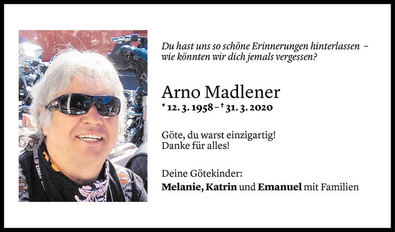  Todesanzeige für Arno Madlener vom 03.04.2020 aus Vorarlberger Nachrichten