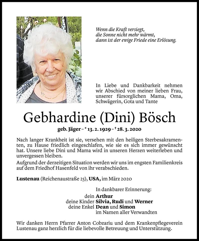  Todesanzeige für Gebhardine Bösch vom 04.04.2020 aus Vorarlberger Nachrichten