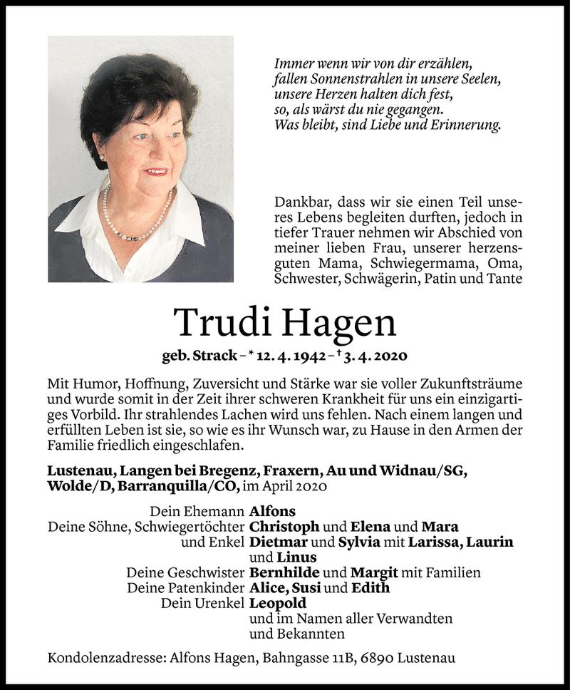  Todesanzeige für Trudi Hagen vom 08.04.2020 aus Vorarlberger Nachrichten