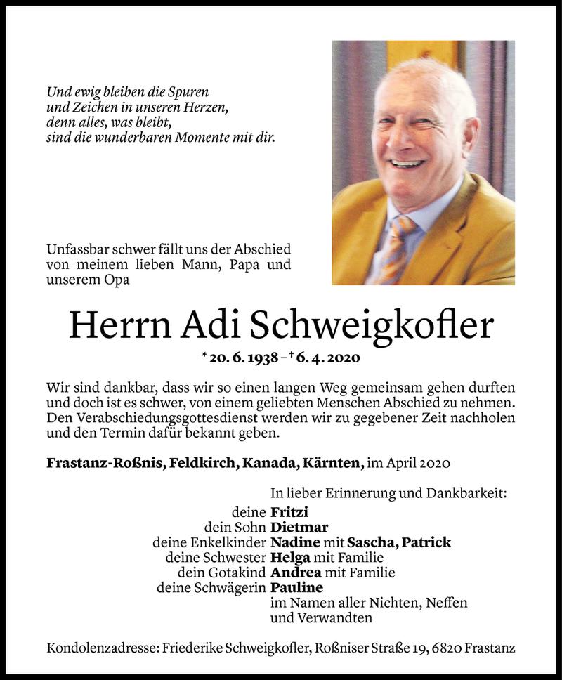  Todesanzeige für Adi Schweigkofler vom 08.04.2020 aus Vorarlberger Nachrichten