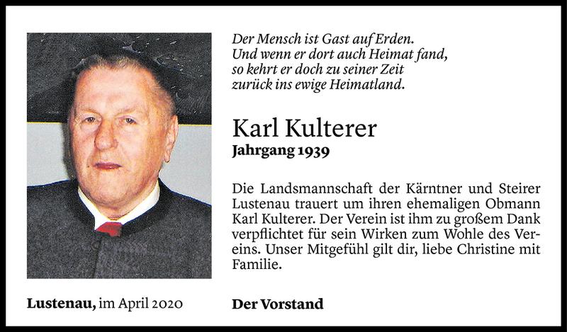  Todesanzeige für Karl Kulterer vom 07.04.2020 aus Vorarlberger Nachrichten