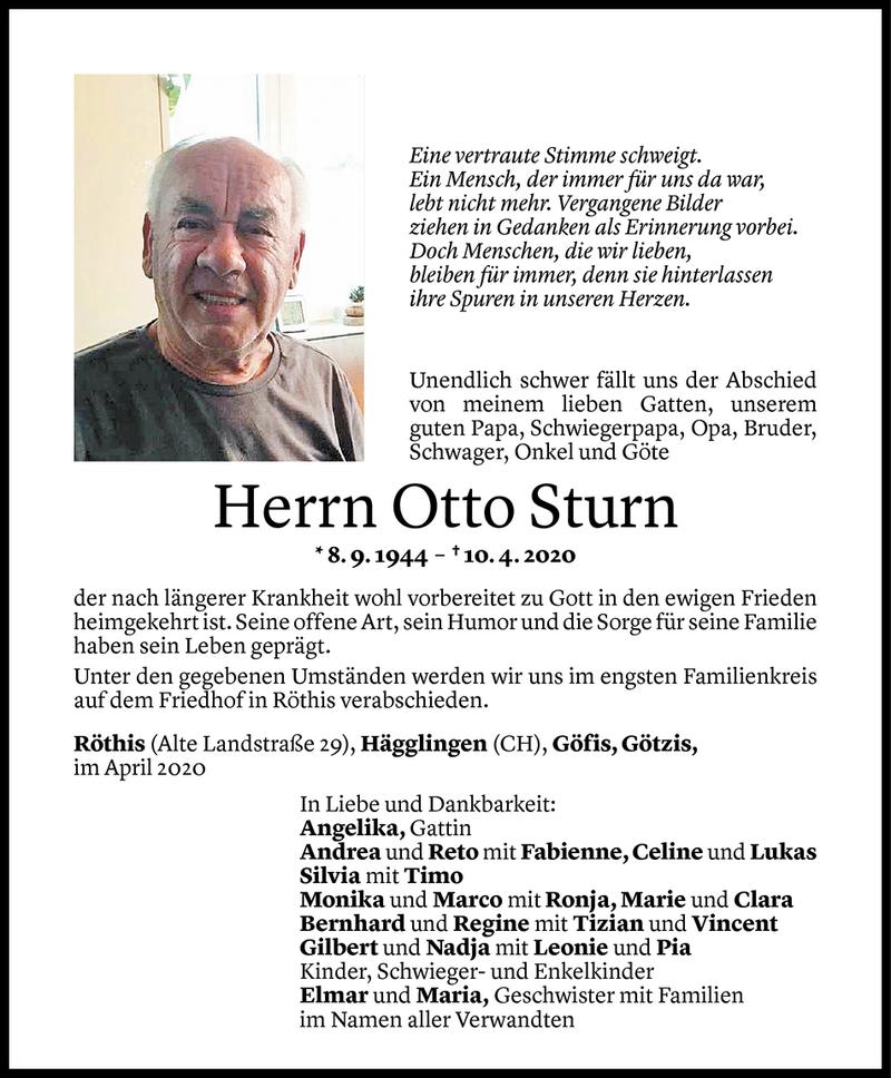  Todesanzeige für Otto Sturn vom 11.04.2020 aus Vorarlberger Nachrichten