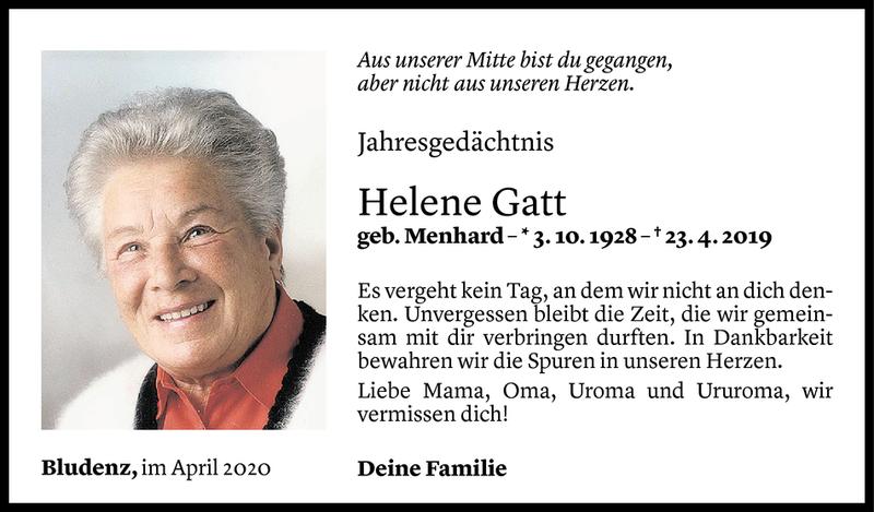  Todesanzeige für Helene Gatt vom 23.04.2020 aus Vorarlberger Nachrichten