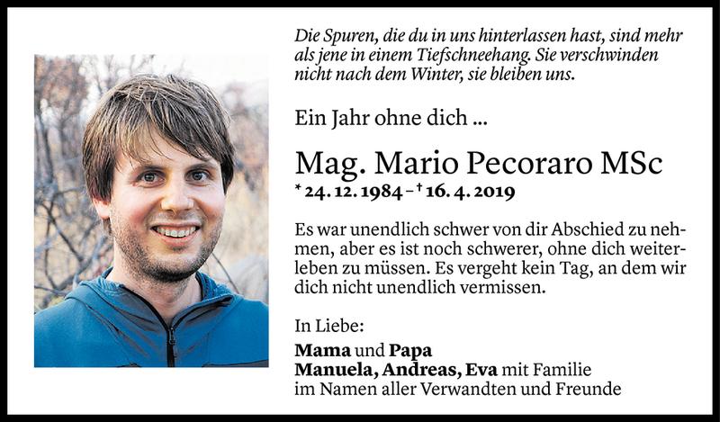  Todesanzeige für Mario Pecoraro vom 14.04.2020 aus Vorarlberger Nachrichten