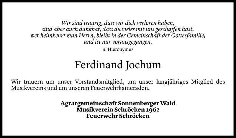  Todesanzeige für Ferdinand Jochum vom 15.04.2020 aus Vorarlberger Nachrichten