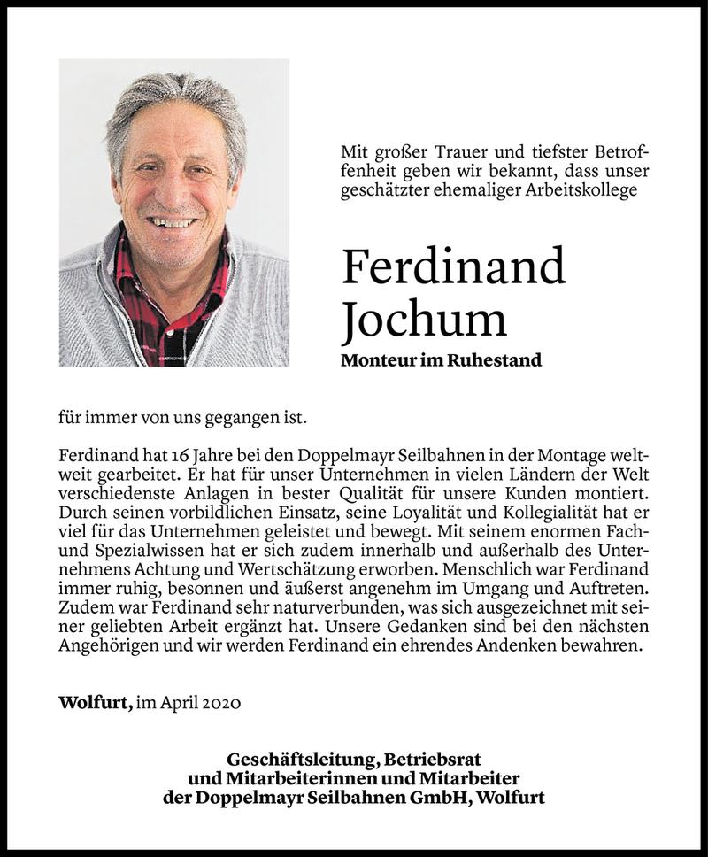  Todesanzeige für Ferdinand Jochum vom 17.04.2020 aus Vorarlberger Nachrichten