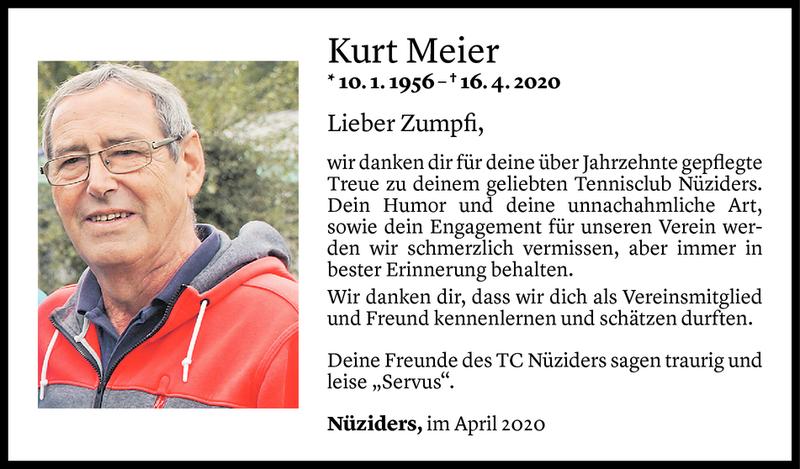  Todesanzeige für Kurt Meier vom 21.04.2020 aus Vorarlberger Nachrichten