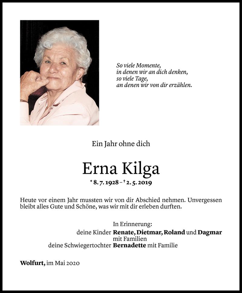  Todesanzeige für Erna Kilga vom 01.05.2020 aus Vorarlberger Nachrichten