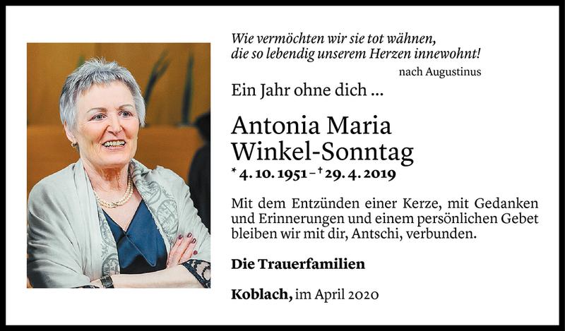  Todesanzeige für Antonia Maria Winkel-Sonntag vom 28.04.2020 aus Vorarlberger Nachrichten