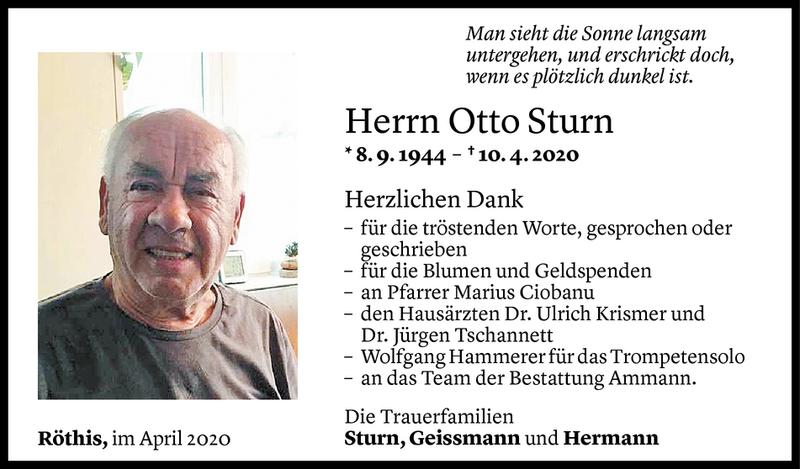  Todesanzeige für Otto Sturn vom 30.04.2020 aus Vorarlberger Nachrichten