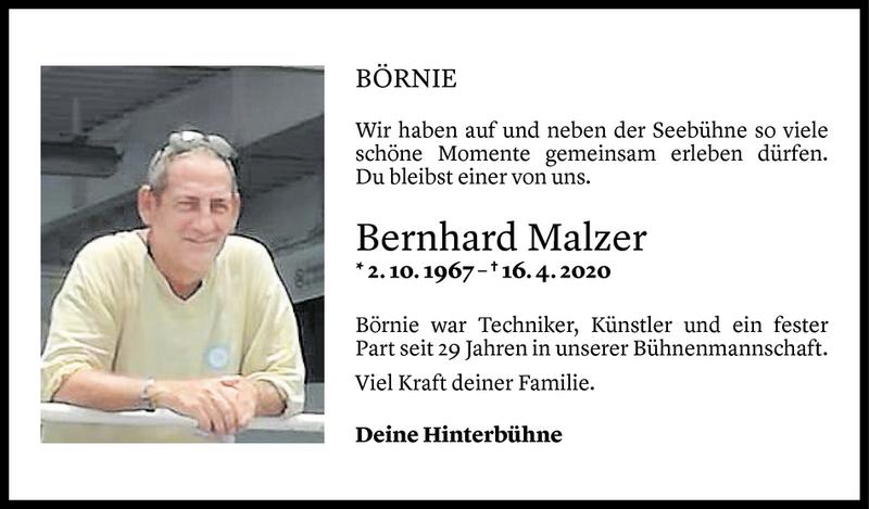  Todesanzeige für Bernhard Malzer vom 01.05.2020 aus Vorarlberger Nachrichten