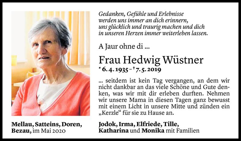  Todesanzeige für Hedwig Wüstner vom 06.05.2020 aus Vorarlberger Nachrichten