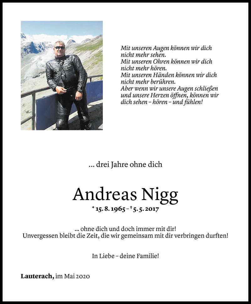  Todesanzeige für Andreas Nigg vom 04.05.2020 aus Vorarlberger Nachrichten