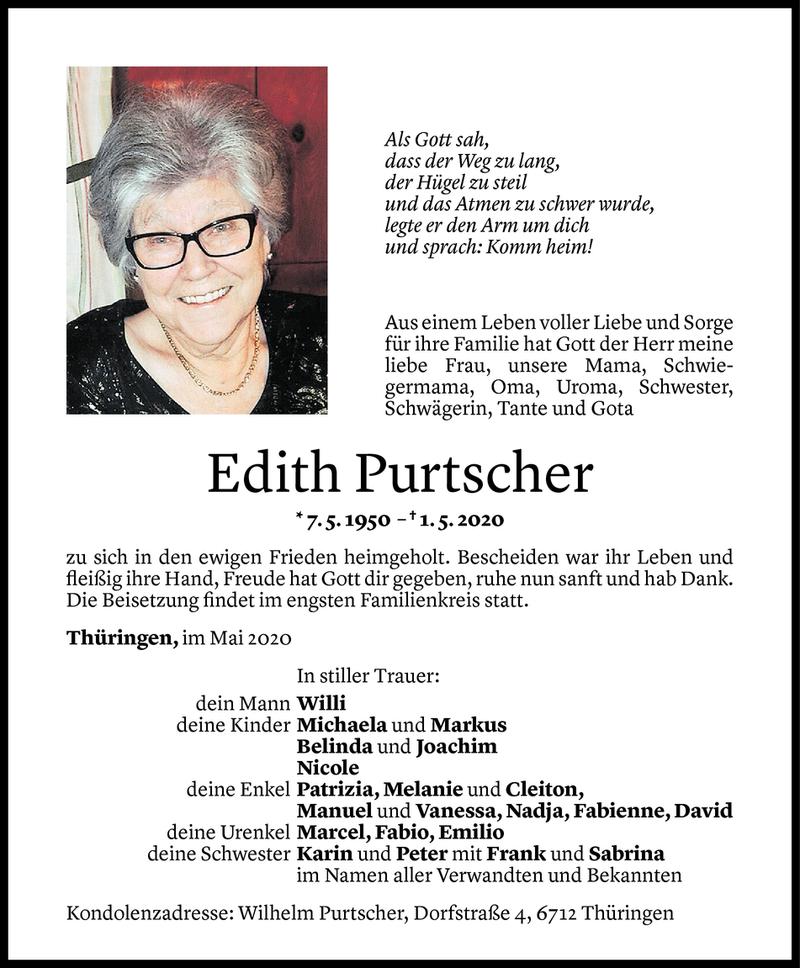  Todesanzeige für Edith Purtscher vom 05.05.2020 aus Vorarlberger Nachrichten