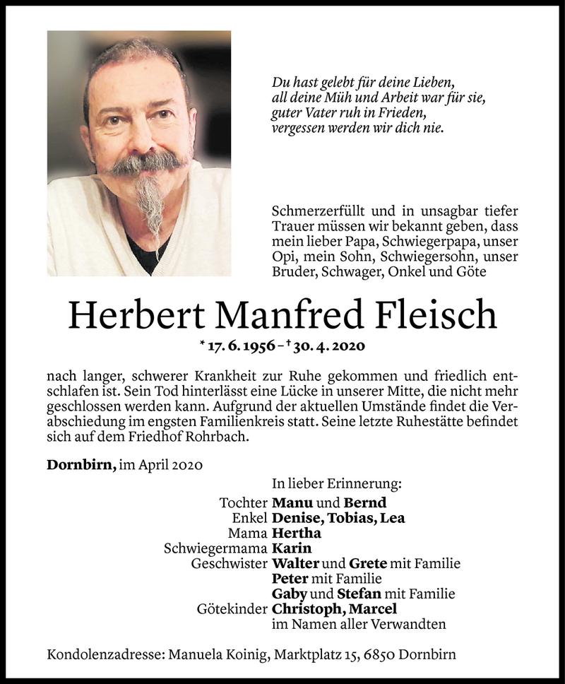  Todesanzeige für Herbert Fleisch vom 06.05.2020 aus Vorarlberger Nachrichten