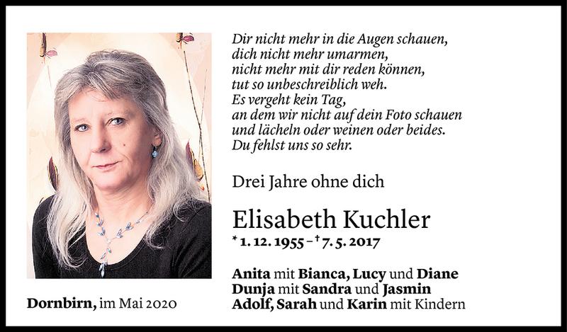  Todesanzeige für Elisabeth Kuchler vom 07.05.2020 aus Vorarlberger Nachrichten