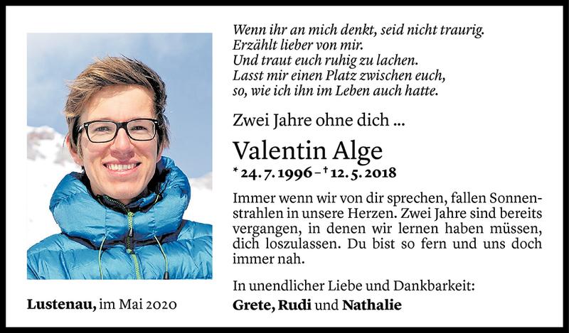  Todesanzeige für Valentin Alge vom 11.05.2020 aus Vorarlberger Nachrichten
