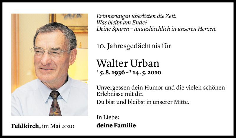 Todesanzeige für Walter Urban vom 14.05.2020 aus Vorarlberger Nachrichten