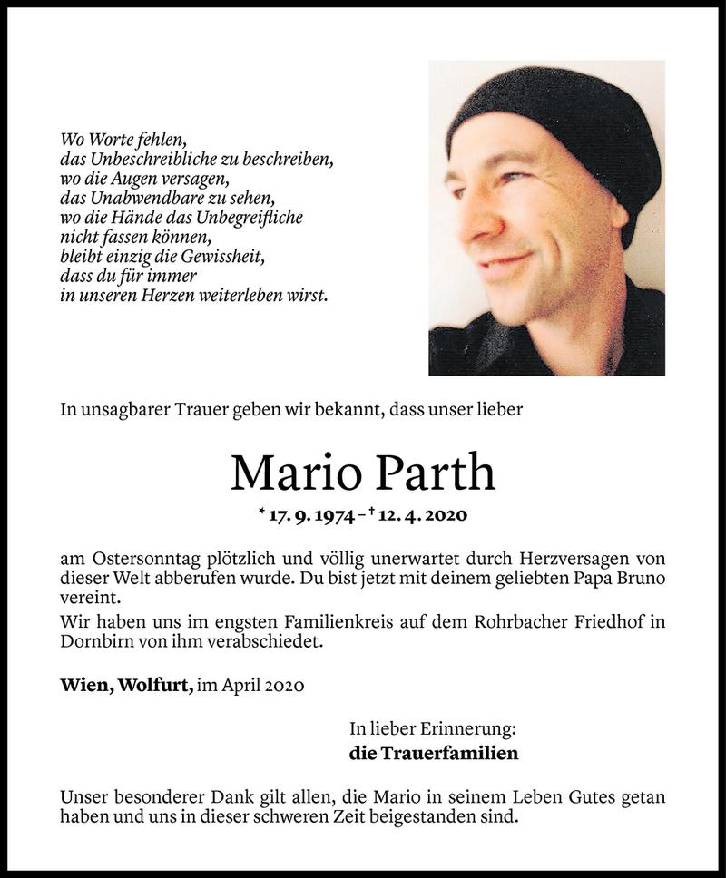  Todesanzeige für Mario Parth vom 16.05.2020 aus Vorarlberger Nachrichten