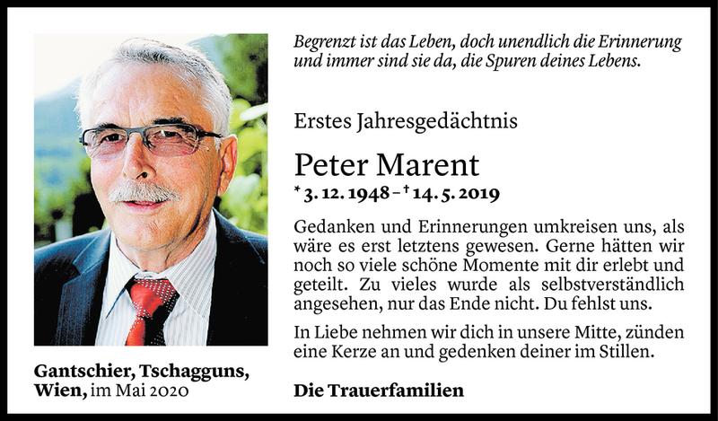  Todesanzeige für Peter Marent vom 14.05.2020 aus Vorarlberger Nachrichten