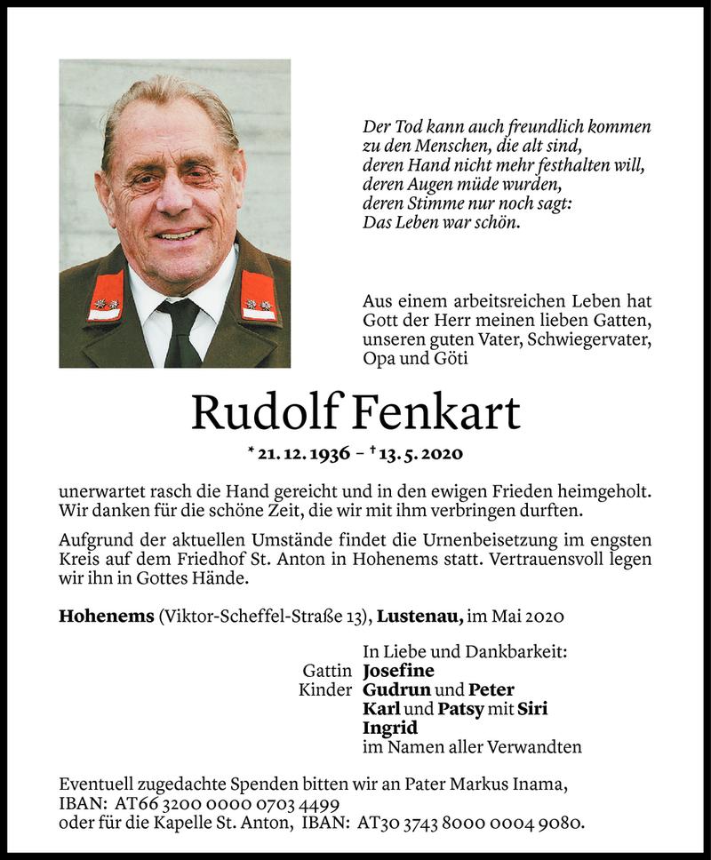  Todesanzeige für Rudolf Fenkart vom 16.05.2020 aus Vorarlberger Nachrichten