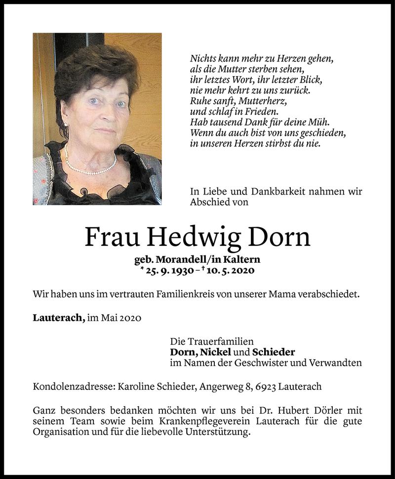  Todesanzeige für Hedwig Dorn vom 18.05.2020 aus Vorarlberger Nachrichten