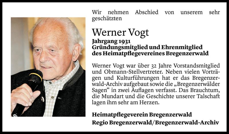  Todesanzeige für Werner Vogt vom 16.05.2020 aus Vorarlberger Nachrichten