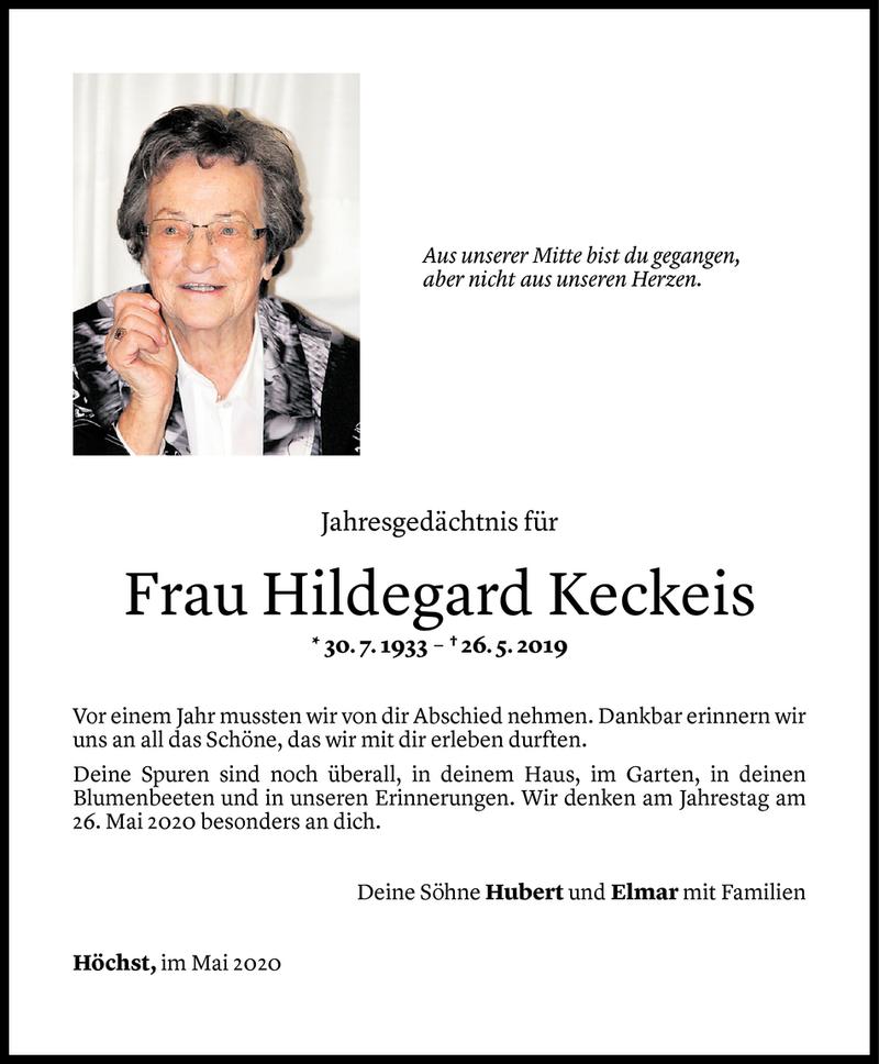  Todesanzeige für Hildegard Keckeis vom 23.05.2020 aus Vorarlberger Nachrichten