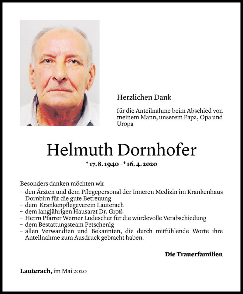  Todesanzeige für Helmuth Dornhofer vom 25.05.2020 aus Vorarlberger Nachrichten