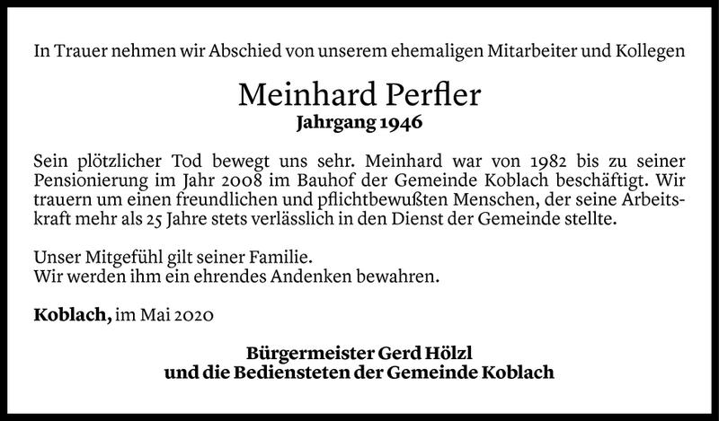  Todesanzeige für Meinhard Josef Perfler vom 26.05.2020 aus Vorarlberger Nachrichten