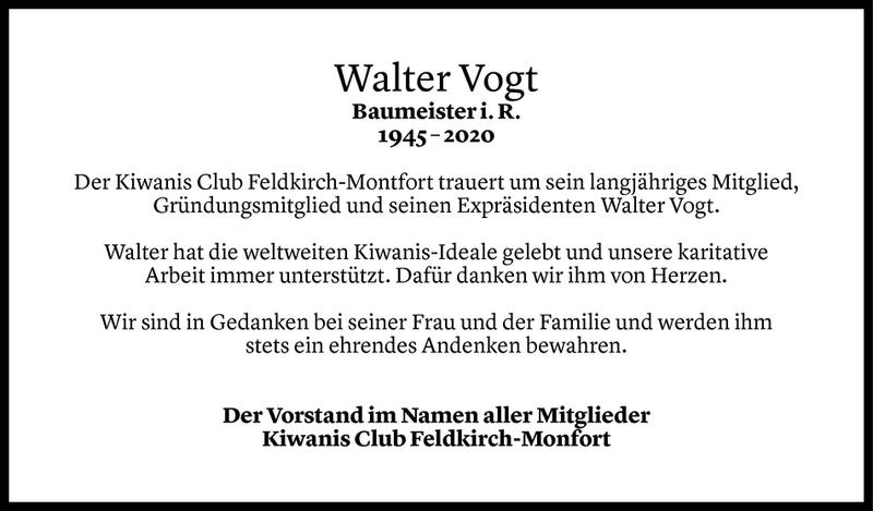  Todesanzeige für Walter Vogt vom 29.05.2020 aus Vorarlberger Nachrichten