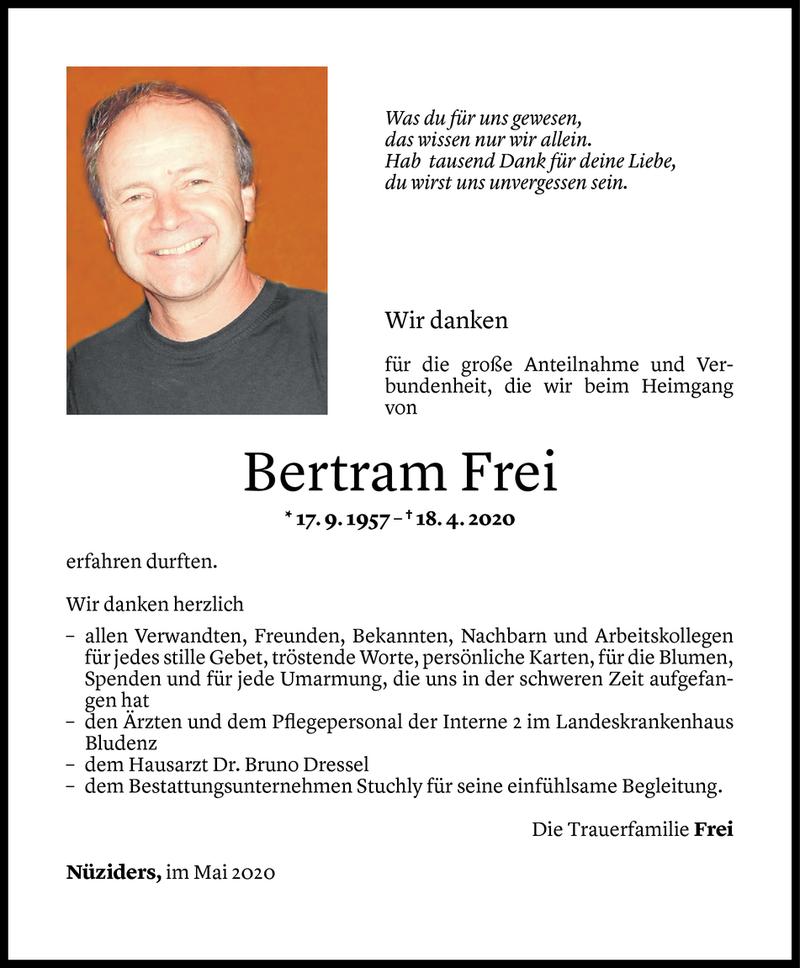  Todesanzeige für Bertram Frei vom 28.05.2020 aus Vorarlberger Nachrichten